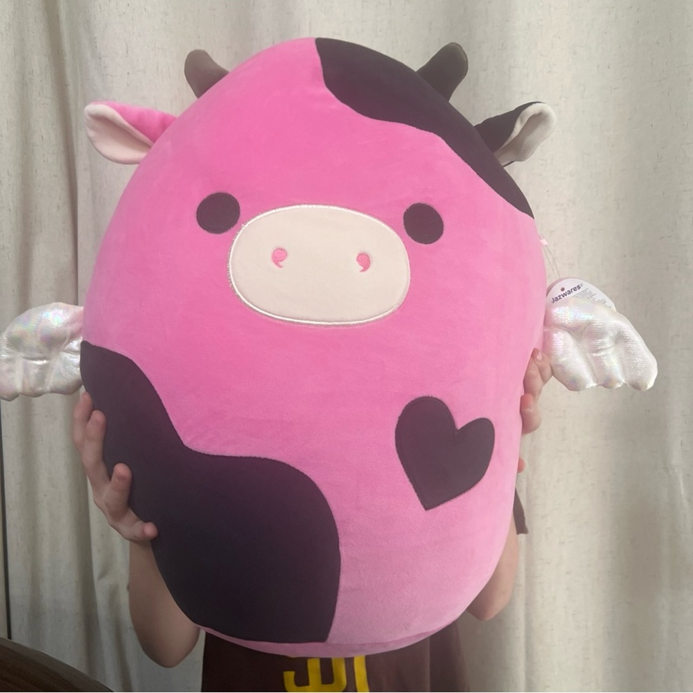 Pink and Black Cow Plush with Heart